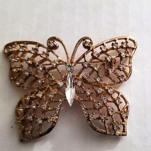 Vintage Rose Gold Rhinestone Butterfly Pin Brooche